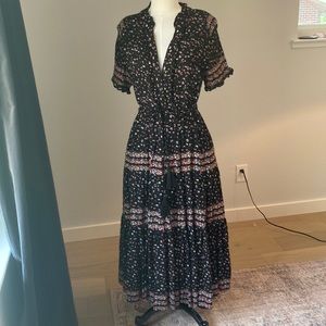 Free People, size M, black ditsy print midi dress